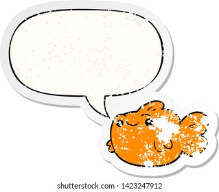 cartoon fish with speech bubble distressed distressed old sticker