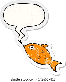 cartoon fish with speech bubble distressed distressed old sticker