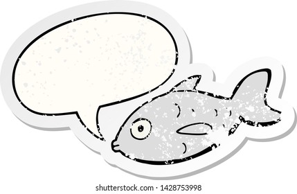 cartoon fish with speech bubble distressed distressed old sticker