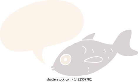 Cartoon-Fisch mit Sprachblase im Retro-Stil