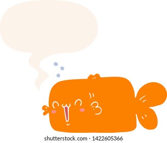 peixe de desenho animado com balão de fala em estilo retrô