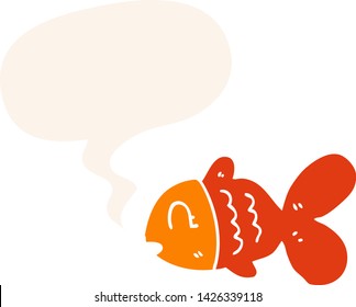 peces de dibujos animados con burbuja de habla en estilo retro