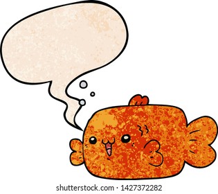 peces de dibujos animados con burbuja de habla en estilo de textura retro