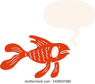 peces de dibujos animados con burbuja de habla en estilo retro