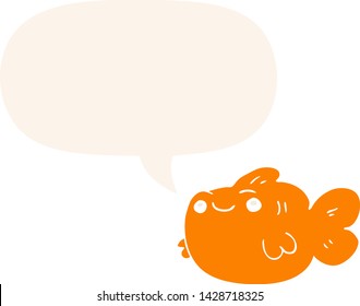 cartoon fish with speech bubble in retro style
