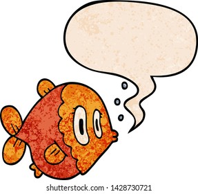 peces de dibujos animados con burbuja de habla en estilo de textura retro