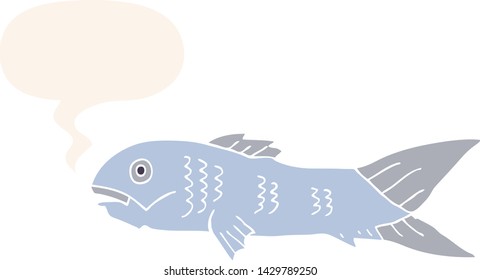 cartoon fish with speech bubble in retro style