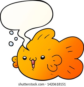 Cartoon-Fisch mit Sprachblase in glattem Farbverlauf-Stil