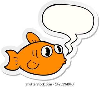 pez caricatura con pegatina de burbuja de habla