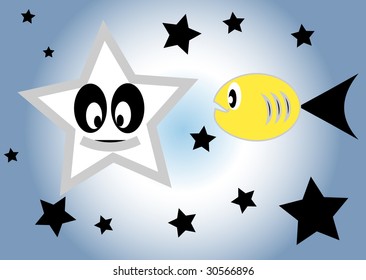 cartoon fish and star vector