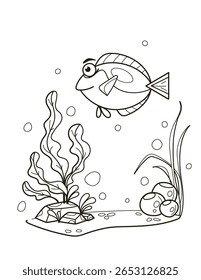 Cartoon Fish Swimming Among Underwater Plants