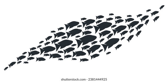 Cartoon fish swimming group. Exotic fish shoal, tropical underwater coral reef fauna flat vector illustration. Fish shoal silhouette