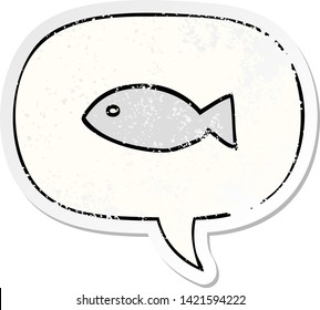 símbolo de pez caricatura con una burbuja de habla angustiada pegatina vieja