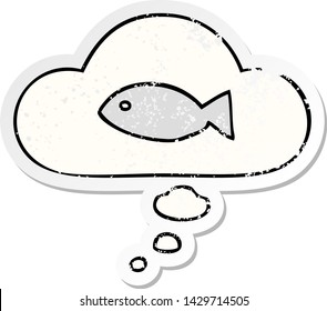 cartoon fish symbol with thought bubble as a distressed worn sticker