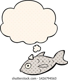cartoon fish with thought bubble in comic book style
