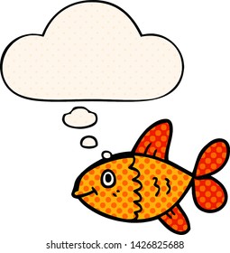 cartoon fish with thought bubble in comic book style