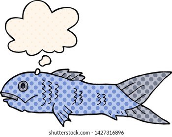 cartoon fish with thought bubble in comic book style