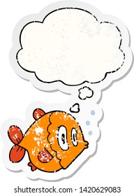 cartoon fish with thought bubble as a distressed worn sticker