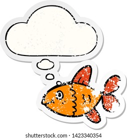 cartoon fish with thought bubble as a distressed worn sticker