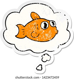 cartoon fish with thought bubble as a distressed worn sticker