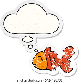 cartoon fish with thought bubble as a distressed worn sticker