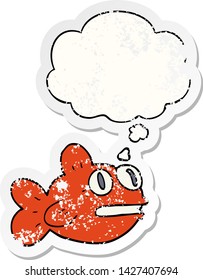 cartoon fish with thought bubble as a distressed worn sticker