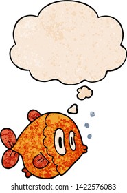 cartoon fish with thought bubble in grunge texture style