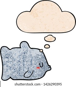 cartoon fish with thought bubble in grunge texture style
