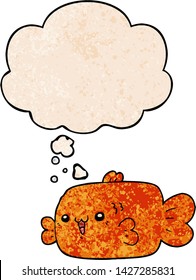 cartoon fish with thought bubble in grunge texture style