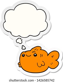 Cartoon-Fisch mit Denkblase als Druckaufkleber