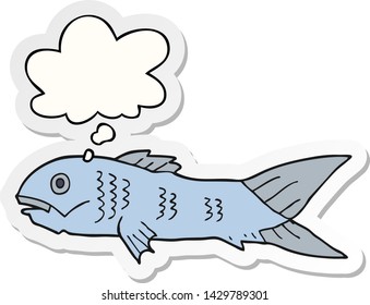 Cartoon-Fisch mit Denkblase als Druckaufkleber