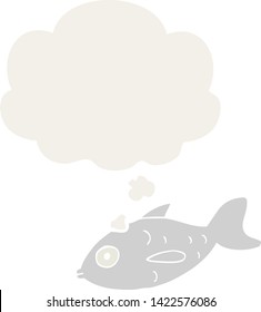 cartoon fish with thought bubble in retro style