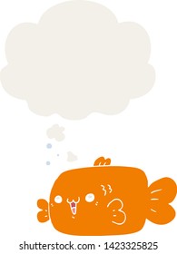 peces de dibujos animados con burbuja de pensamiento en estilo retro