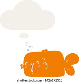 cartoon fish with thought bubble in retro style