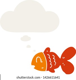 cartoon fish with thought bubble in retro style
