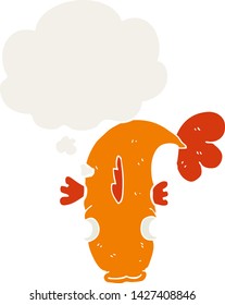 cartoon fish with thought bubble in retro style