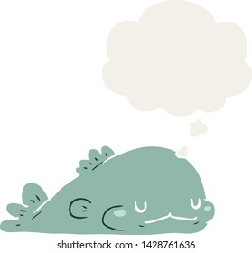peces de dibujos animados con burbuja de pensamiento en estilo retro