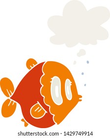 cartoon fish with thought bubble in retro style