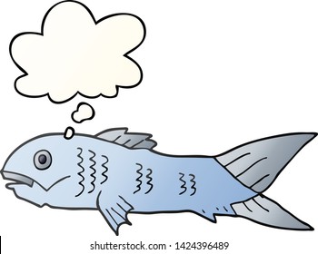 peces de dibujos animados con burbuja de pensamiento en un estilo de gradiente suave