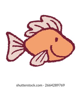Clipart de Vector de pescado de dibujos animados. Doodle de océano lineal texturizado. 