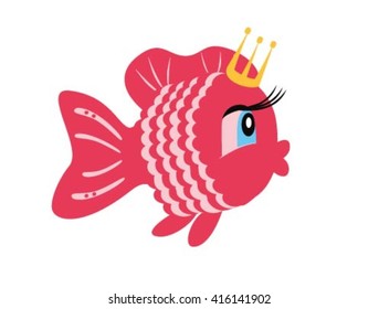 Cartoon fish vector illustration. Fish with a crown. Fish cartoon in flat style isolated on white background. Vector fish isolated. 