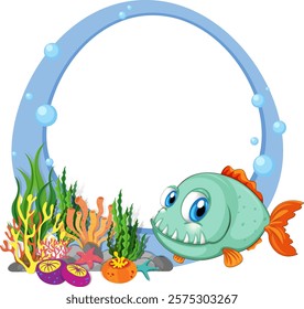 Cartoon fish with vibrant coral and sea plants