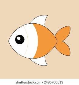 Un pez de dibujos animados con vientre blanco y cola naranja. El pez tiene un ojo grande y curioso y una boca Pequeña