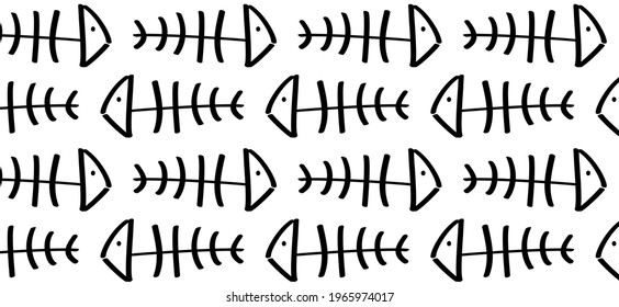 Cartoon fishbone print. Flat vector sea, ocean or water animal sign. Fish bone skeleton pictogram. drawing fish line pattern. fish icon