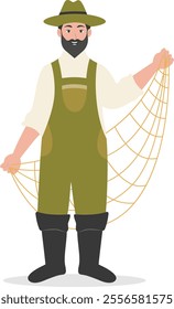 Cartoon Fisherman Character Illustration on White Background. Vector Clipart Design.