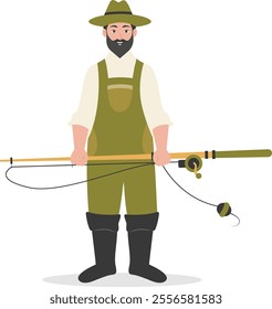 Cartoon Fisherman Character Illustration on White Background. Vector Clipart Design.