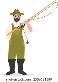 Cartoon Fisherman Character Illustration on White Background. Vector Clipart Design.