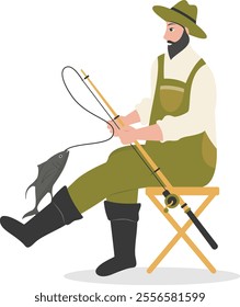 Cartoon Fisherman Character Illustration on White Background. Vector Clipart Design.