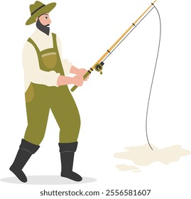 Cartoon Fisherman Character Illustration on White Background. Vector Clipart Design.