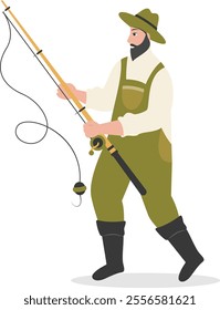 Cartoon Fisherman Character Illustration on White Background. Vector Clipart Design.